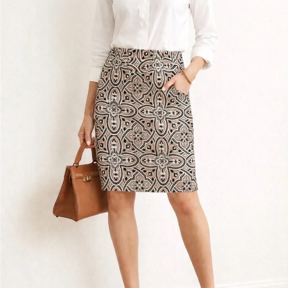 J. McLaughlin Geometric Print Stretch Pencil Skirt | Size 4|NWOT‎